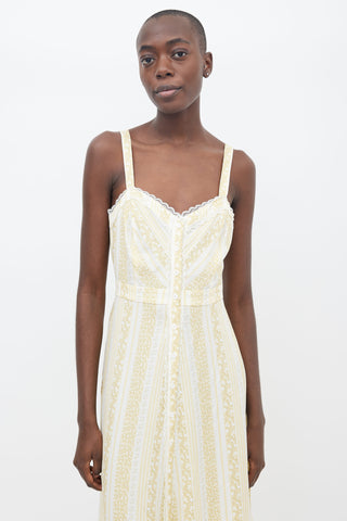 Reformation Yellow & White Printed Floral Lace Trim Dress