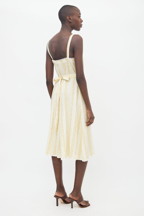 Reformation Yellow & White Printed Floral Lace Trim Dress