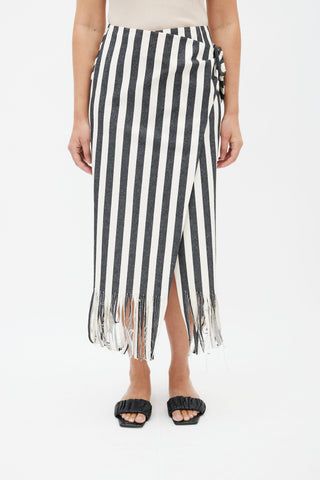 Rejina Pyo Black & Cream Fringe Wrap Skirt