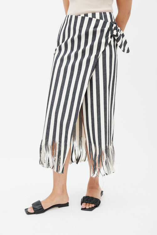 Rejina Pyo Black & Cream Fringe Wrap Skirt