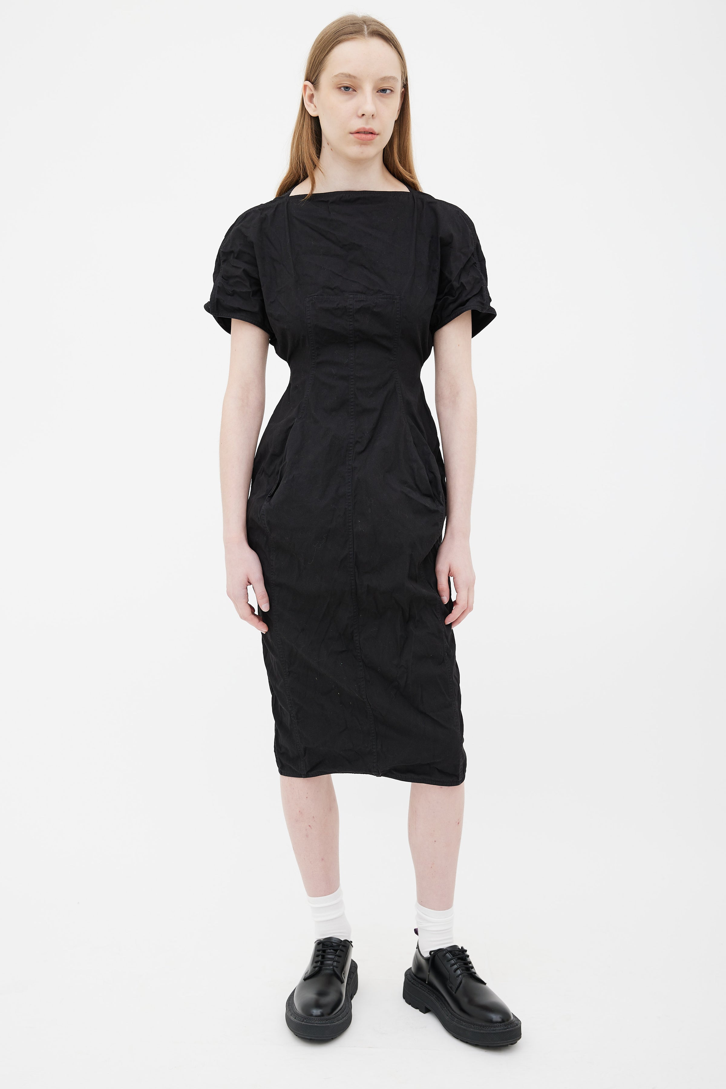 Rick Owens // SS18 Black Boat Neck Midi Dress VSP Consignment Rick Owens // SS18 Black Boat Neck Midi Dress VSP Consignment