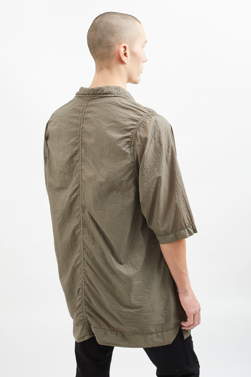 Rick Owens Green Wrinkle Short Sleeve Long Shirt