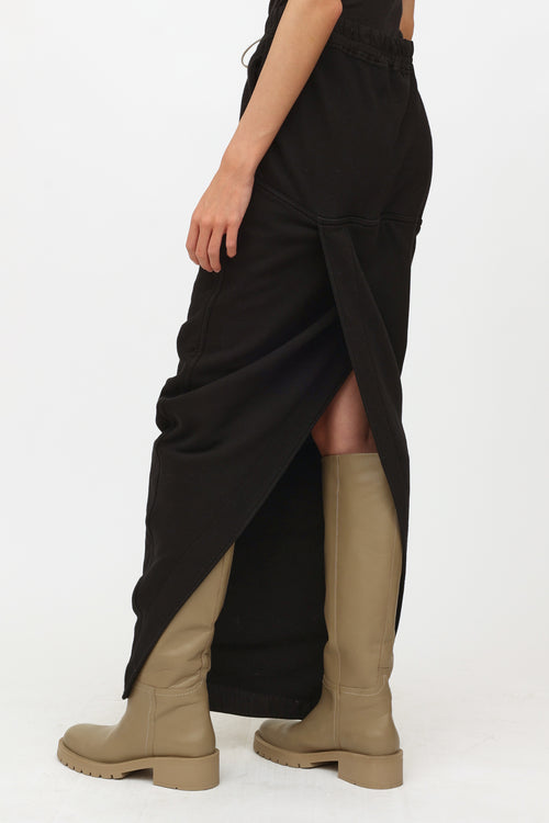 Rick Owens Black Cotton Drawstring Maxi Skirt