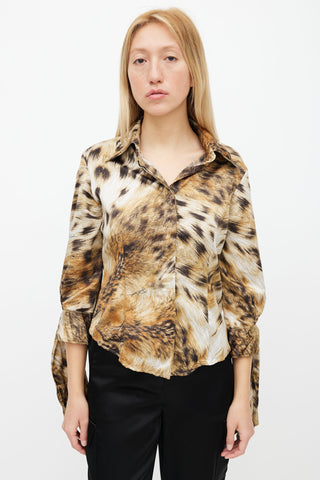 Roberto Cavalli Brown & Black Print Long Sleeve Shirt