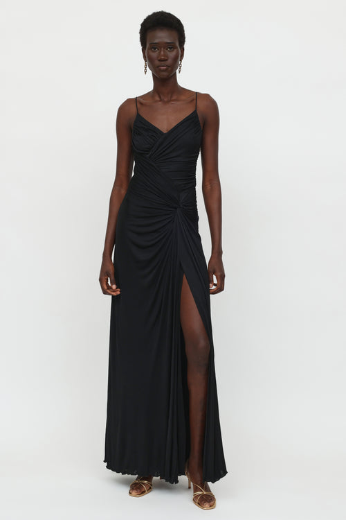 Roberto Cavalli Black Ruched Long Gown