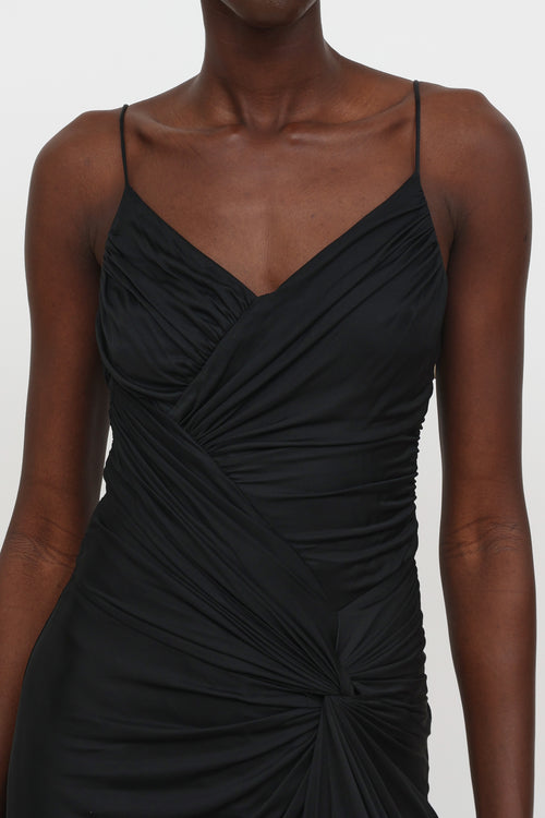 Roberto Cavalli Black Ruched Long Gown