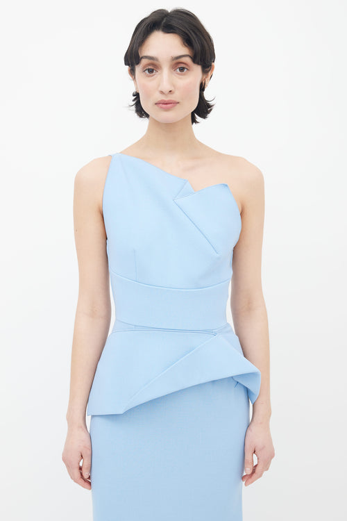 Roland Mouret x The Bay Blue One Shoulder Peplum Maxi Dress