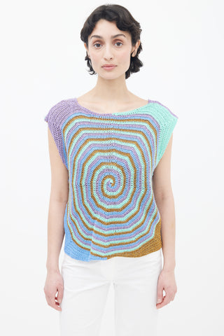 Rose Carmine Multicolor Metallic Spirales Sleeveless Knit Top