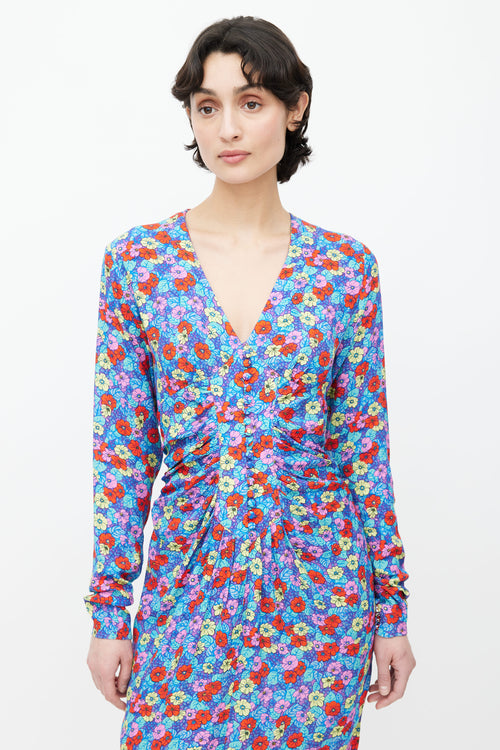 Rotate Multicolor Floral Print V-Neck Dress