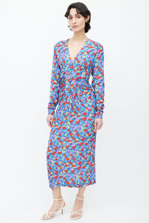 Rotate Multicolor Floral Print V-Neck Dress