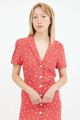 Rouje Red Marin Floral Print Shirt Midi Dress