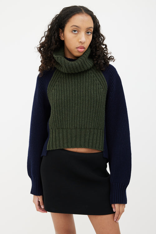 Sacai Blue & Green Colorblock Sweater