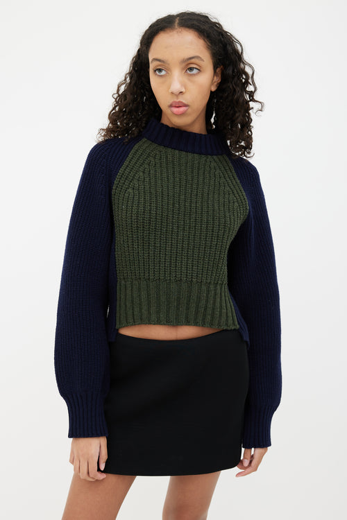 Sacai Blue & Green Colorblock Sweater
