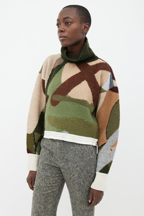 Sacai Green, Brown & Grey Turtleneck Sweater
