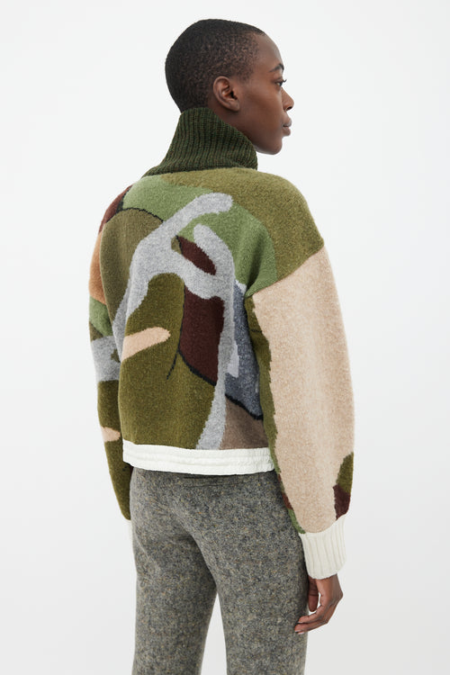Sacai Green, Brown & Grey Turtleneck Sweater