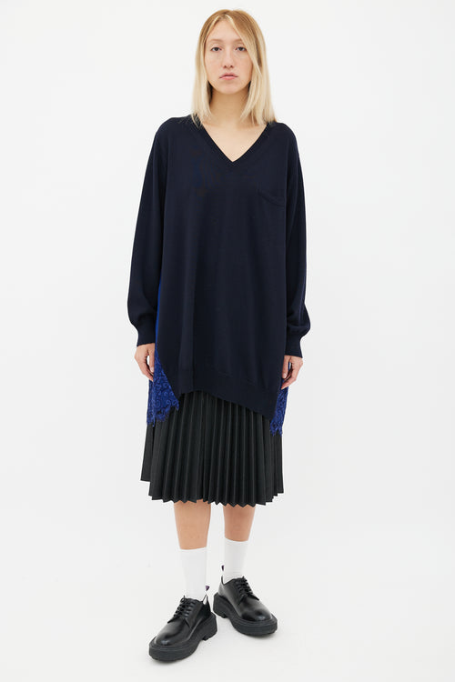 Sacai Navy & Blue Wool Lace Trim Sweater Dress