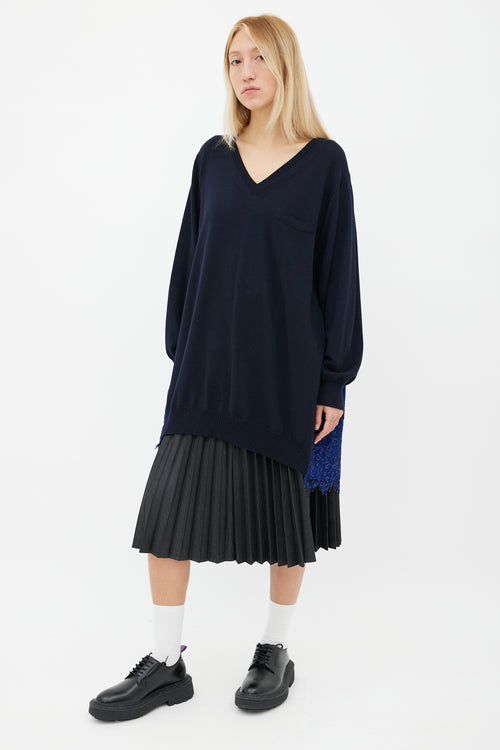 Sacai Navy & Blue Wool Lace Trim Sweater Dress