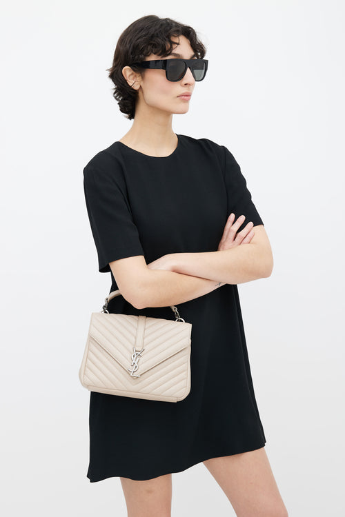 Saint Laurent Taupe College Medium Quilted Leather Chain Shoulder Bag