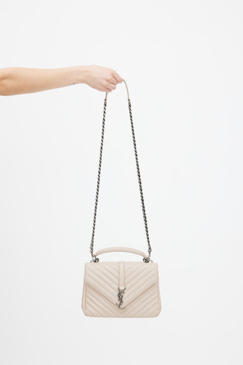 Saint Laurent Taupe College Medium Quilted Leather Chain Shoulder Bag
