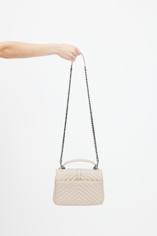 Saint Laurent Taupe College Medium Quilted Leather Chain Shoulder Bag