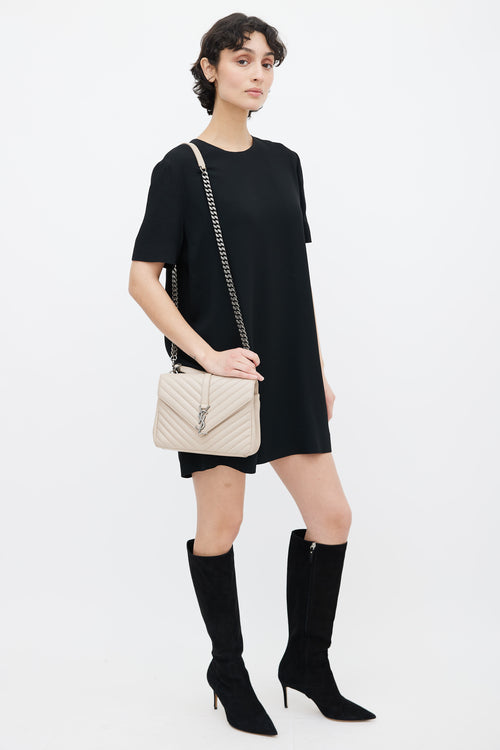 Saint Laurent Taupe College Medium Quilted Leather Chain Shoulder Bag