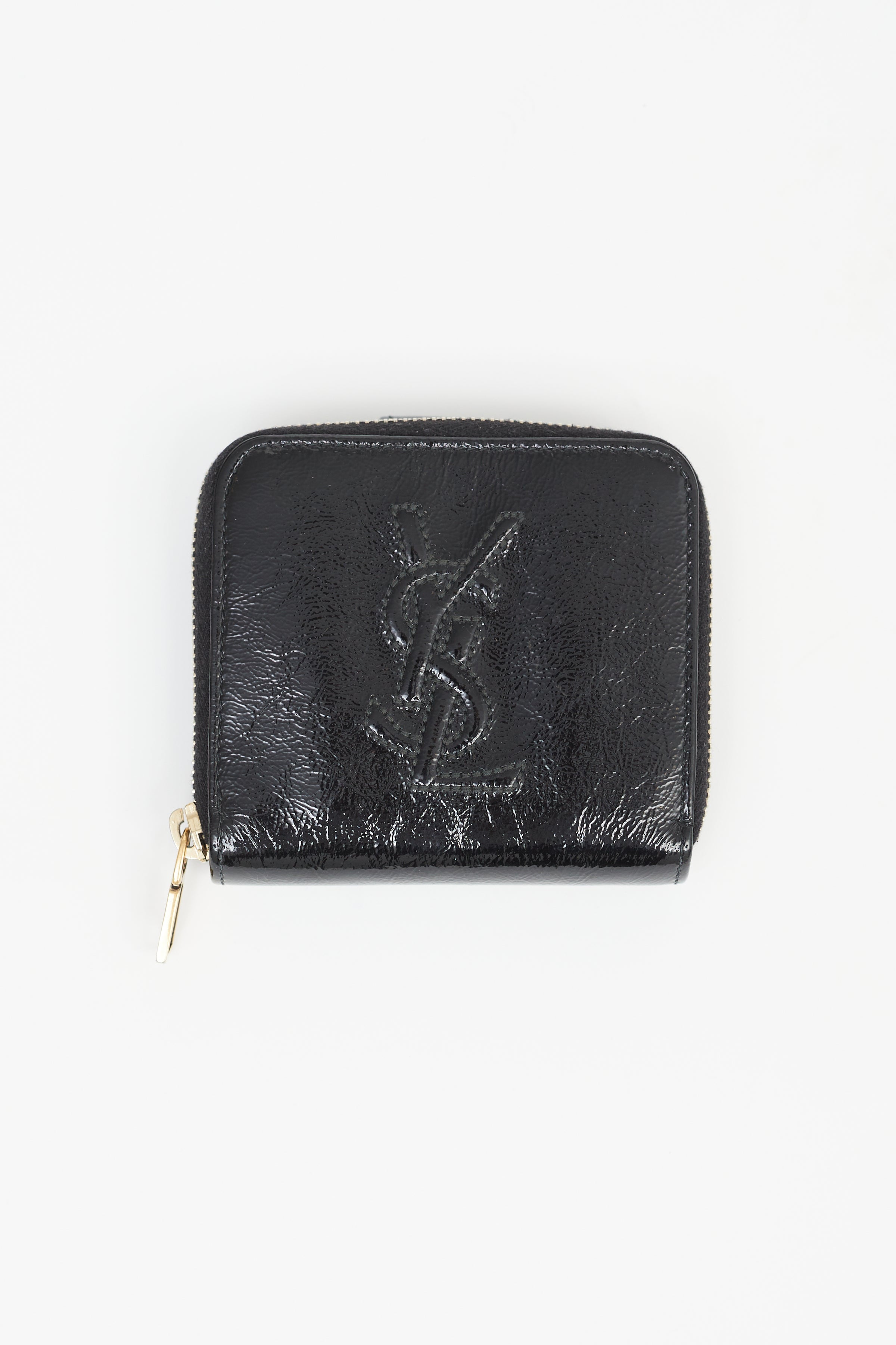 Yves Saint Laurent Tiny Monogram Compact Leather Zip Around Wallet White