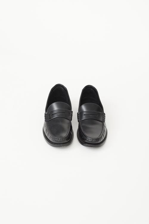 Saint Laurent Black Leather Monogram Logo Loafer