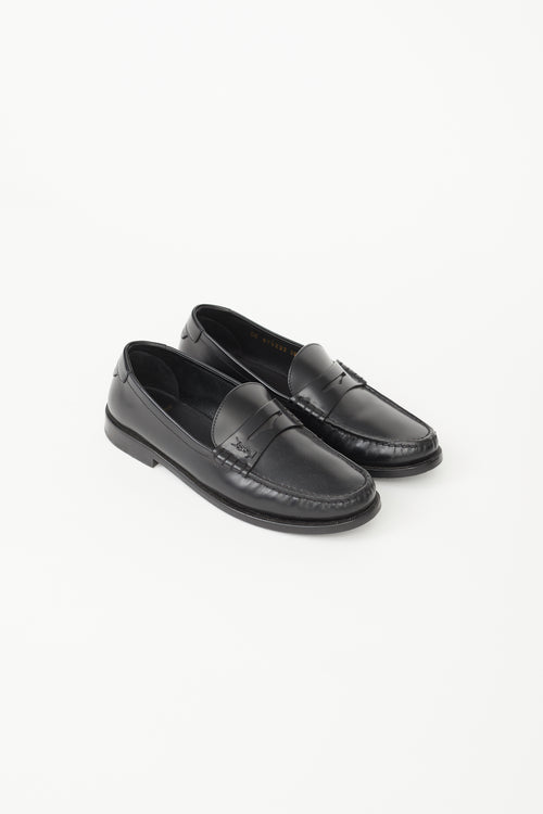 Saint Laurent Black Leather Monogram Logo Loafer