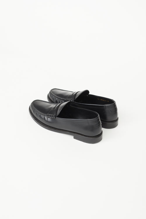 Saint Laurent Black Leather Monogram Logo Loafer