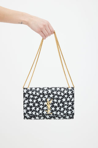 Saint Laurent Black & White Star Print Kate Shoulder Bag
