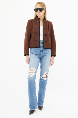 Saint Laurent 80s Brown Wool & Black Trim Blazer