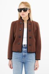Saint Laurent 80s Brown Wool & Black Trim Blazer