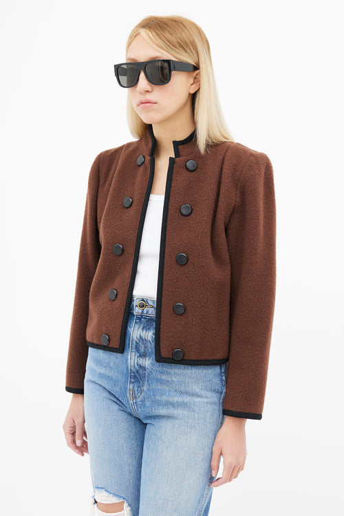 Saint Laurent 80s Brown Wool & Black Trim Blazer
