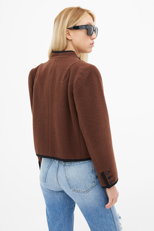 Saint Laurent 80s Brown Wool & Black Trim Blazer