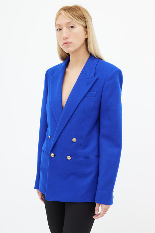 Saint Laurent Cobalt Blue Wool Double Breasted Blazer