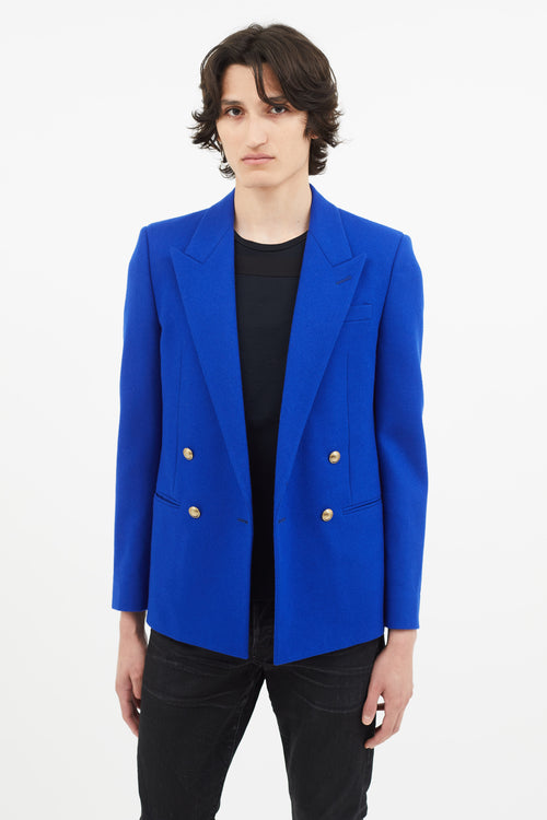 Saint Laurent Cobalt Blue Wool Double Breasted Blazer