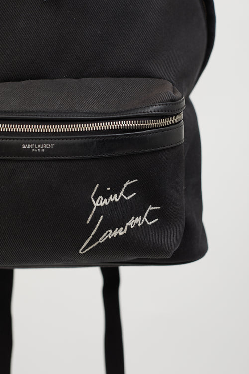 Saint Laurent Black Canvas Embroidered City Backpack