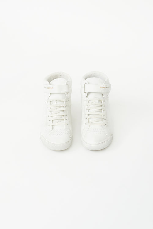 Saint Laurent White Leather Distressed Lenny High-Top Sneaker