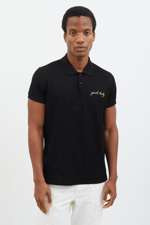 Saint Laurent 2015 Black & Gold-Tone Embroidery Polo Shirt