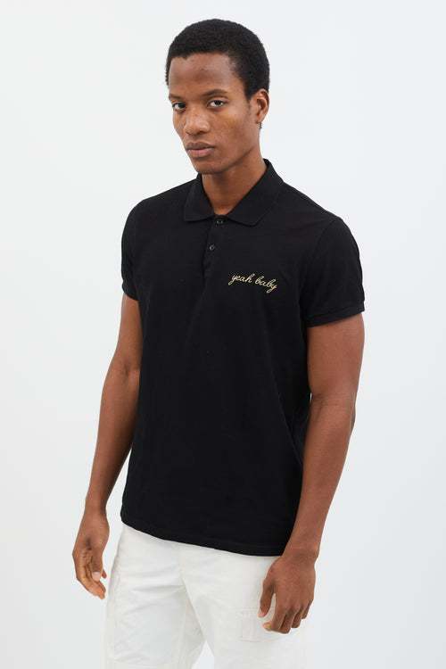 Saint Laurent 2016 Black & Gold-Tone Embroidery Polo Shirt