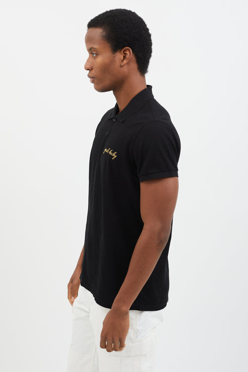 Saint Laurent 2017 Black & Gold-Tone Embroidery Polo Shirt