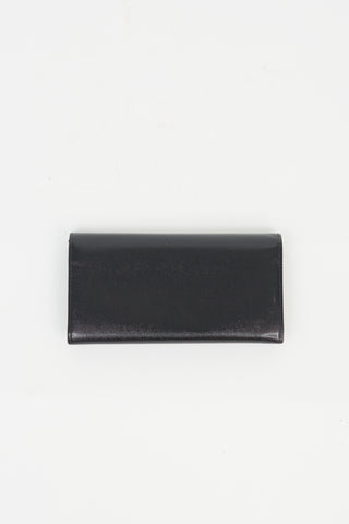 Saint Laurent Black Shiny Pebbled Leather Envelope Wallet
