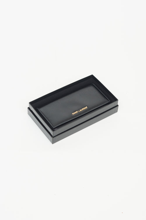 Saint Laurent Black Shiny Pebbled Leather Envelope Wallet