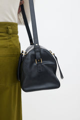 Saint Laurent Black & White Leather Speedy 30 Bag