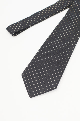 Saint Laurent Black & White Silk Square Tie