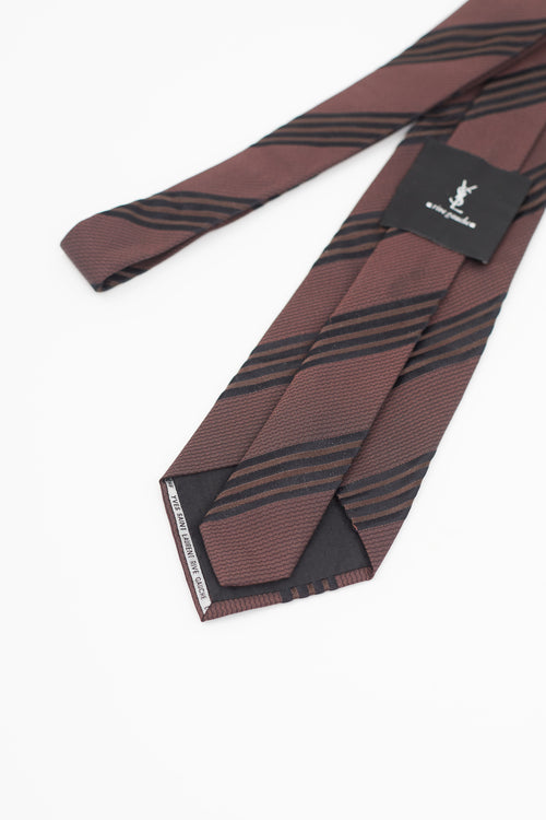 Saint Laurent Burgundy & Black Silk Stripe Tie