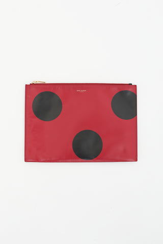 Saint Laurent Red & Black Large Dot Zipped Pouch