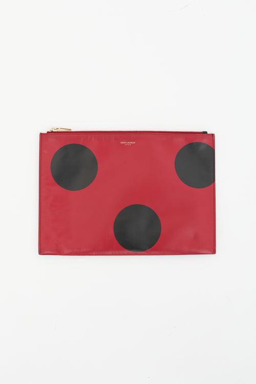 Saint Laurent Red & Black Large Dot Zipped Pouch