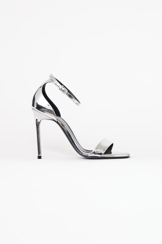Saint Laurent Silver Jane Ankle Strap Heels