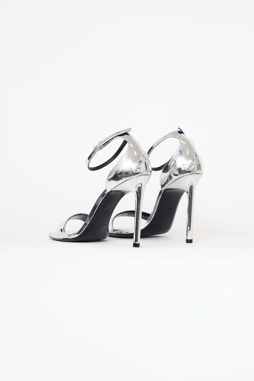 Saint Laurent Silver Jane Ankle Strap Heels